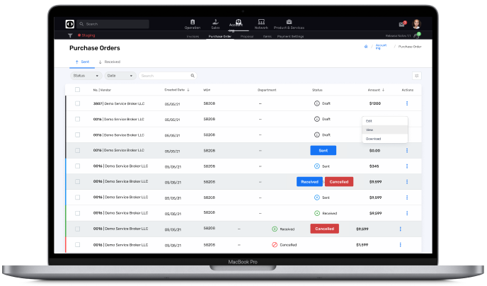 Send and recieve purchase orders and manage inventory